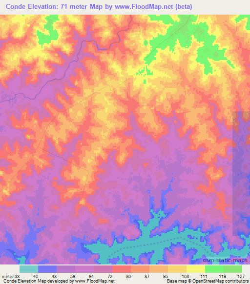Conde,Uruguay Elevation Map