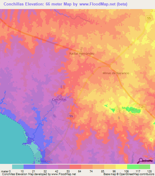 Conchillas,Uruguay Elevation Map