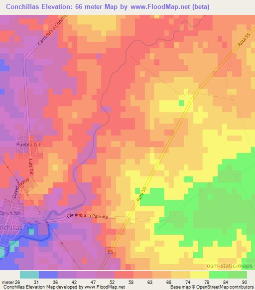 Conchillas,Uruguay Elevation Map