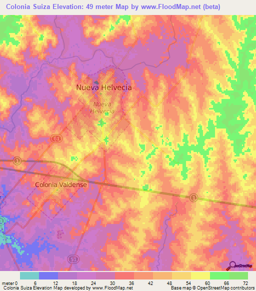 Colonia Suiza,Uruguay Elevation Map