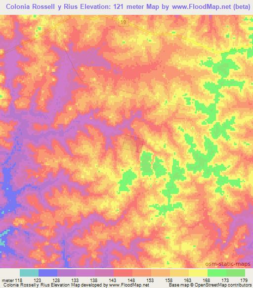 Colonia Rossell y Rius,Uruguay Elevation Map