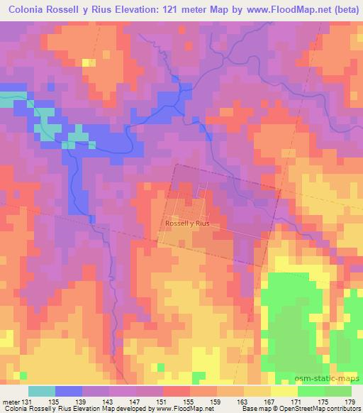 Colonia Rossell y Rius,Uruguay Elevation Map