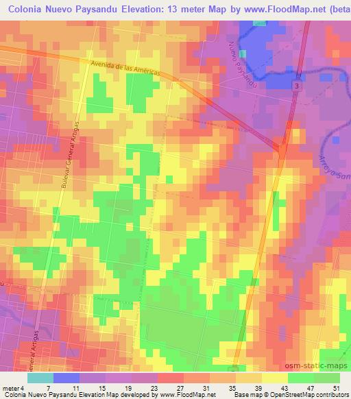 Colonia Nuevo Paysandu,Uruguay Elevation Map