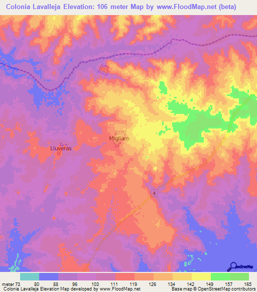 Colonia Lavalleja,Uruguay Elevation Map