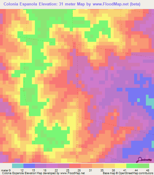 Colonia Espanola,Uruguay Elevation Map