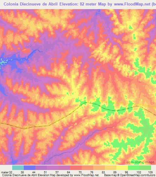 Colonia Diecinueve de Abril,Uruguay Elevation Map