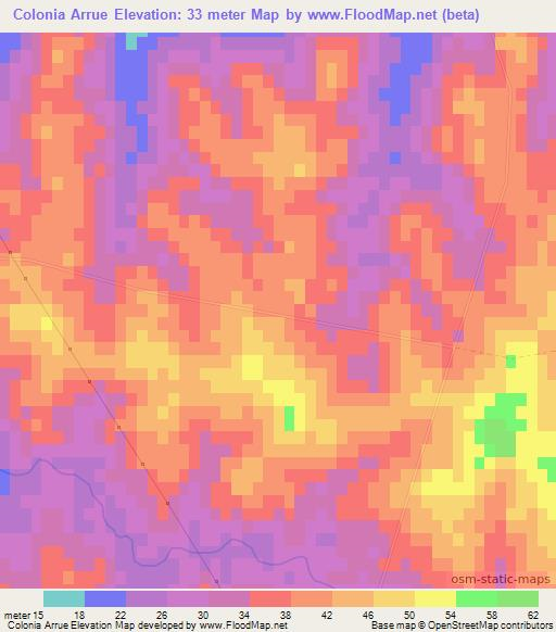 Colonia Arrue,Uruguay Elevation Map