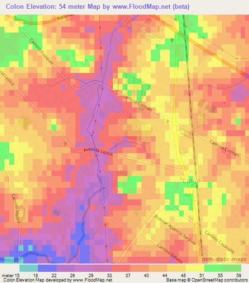 Colon,Uruguay Elevation Map