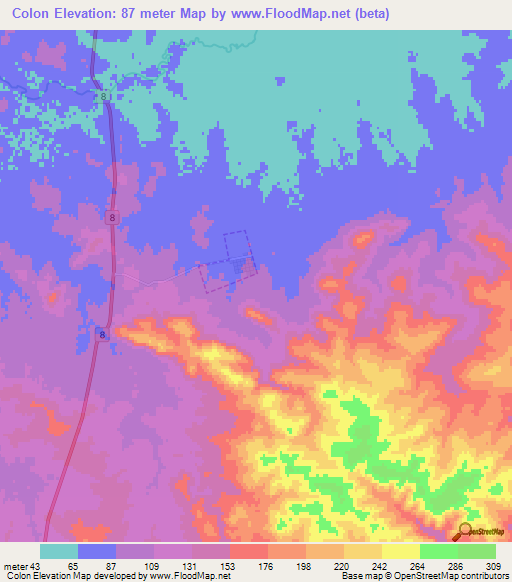Colon,Uruguay Elevation Map