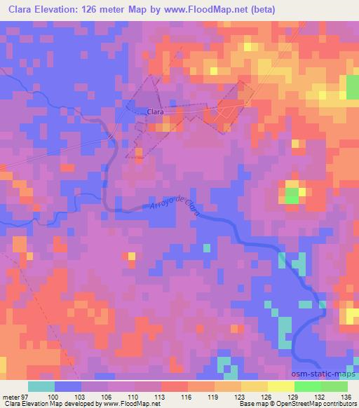 Clara,Uruguay Elevation Map