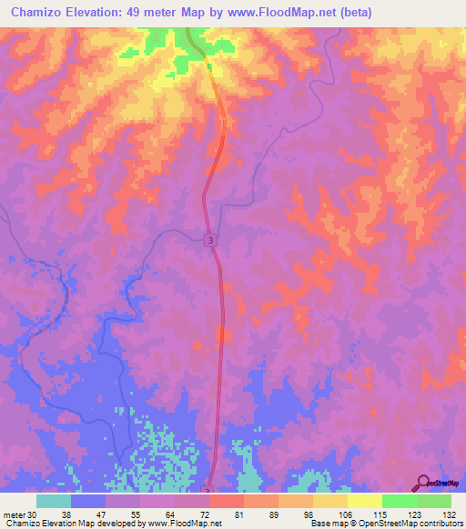 Chamizo,Uruguay Elevation Map