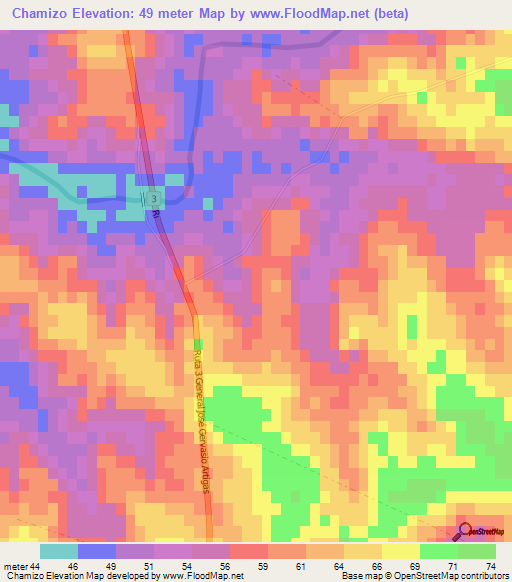 Chamizo,Uruguay Elevation Map