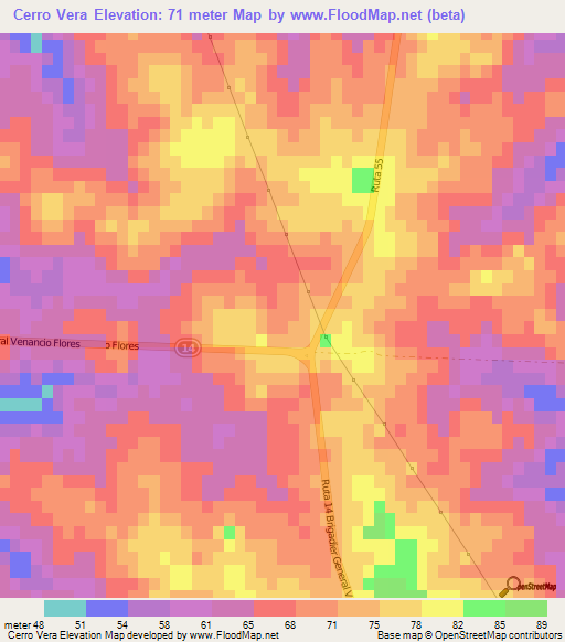 Cerro Vera,Uruguay Elevation Map