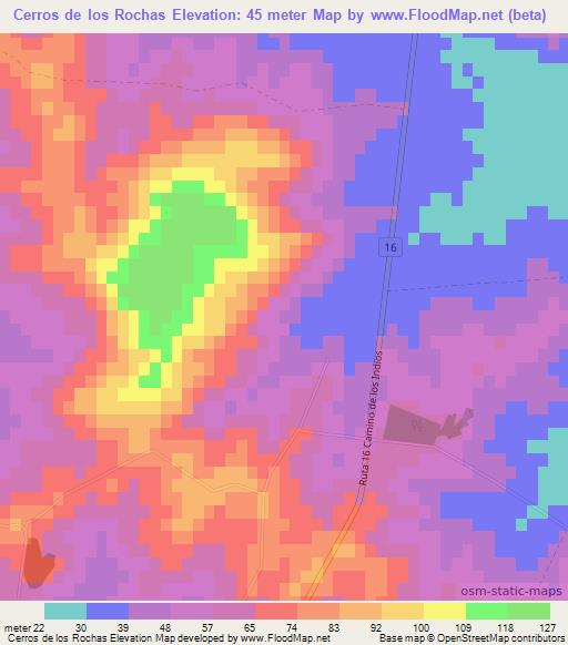 Cerros de los Rochas,Uruguay Elevation Map