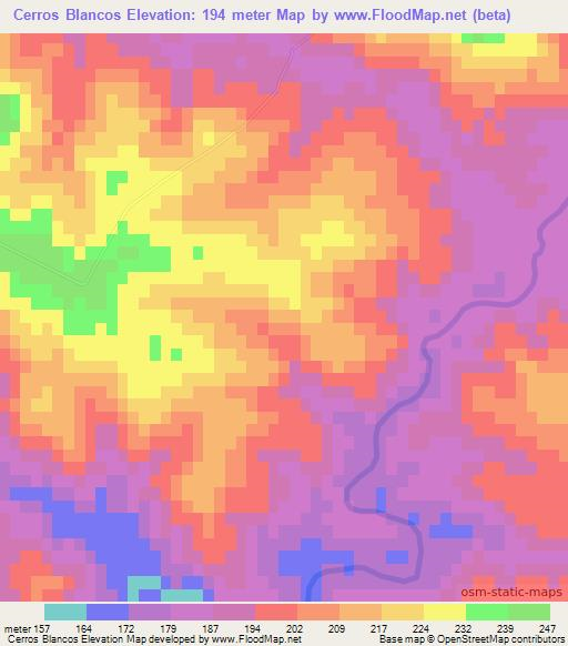 Cerros Blancos,Uruguay Elevation Map