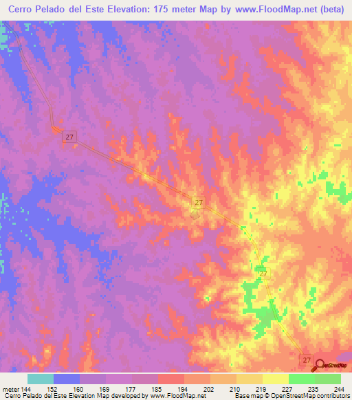 Cerro Pelado del Este,Uruguay Elevation Map