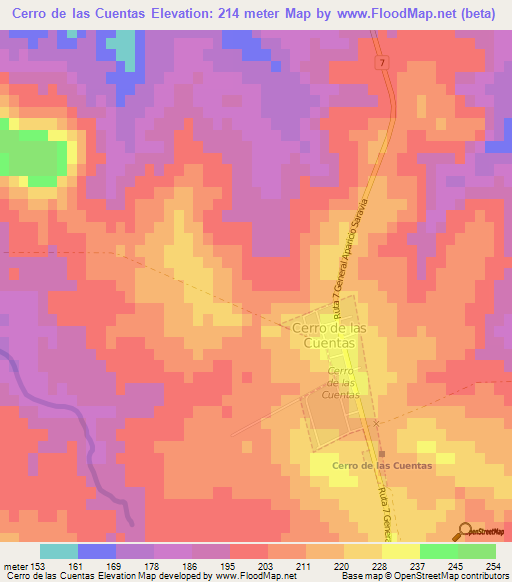 Cerro de las Cuentas,Uruguay Elevation Map
