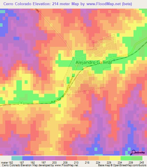 Cerro Colorado,Uruguay Elevation Map