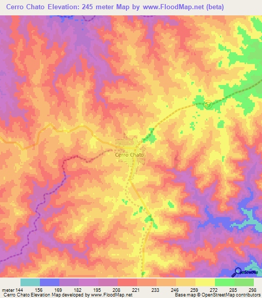 Cerro Chato,Uruguay Elevation Map