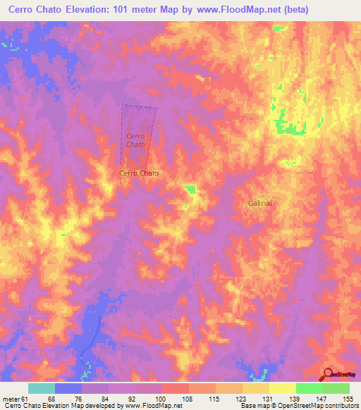 Cerro Chato,Uruguay Elevation Map
