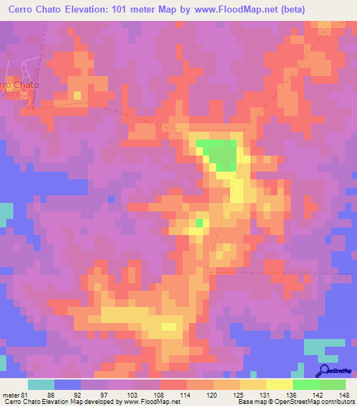 Cerro Chato,Uruguay Elevation Map