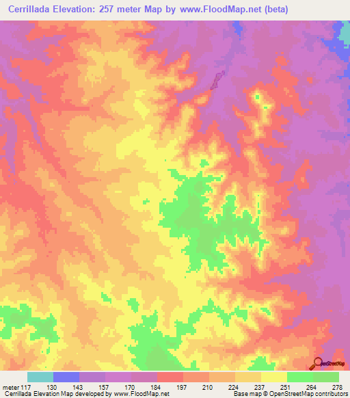 Cerrillada,Uruguay Elevation Map