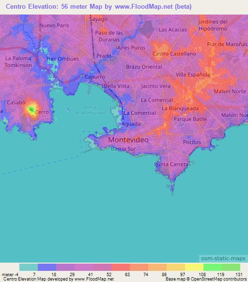Centro,Uruguay Elevation Map
