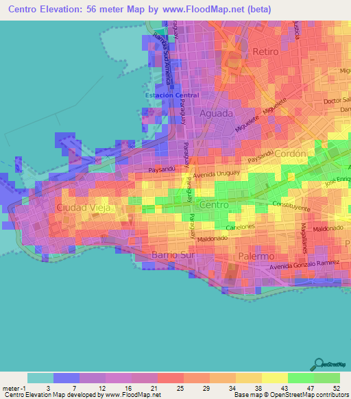 Centro,Uruguay Elevation Map