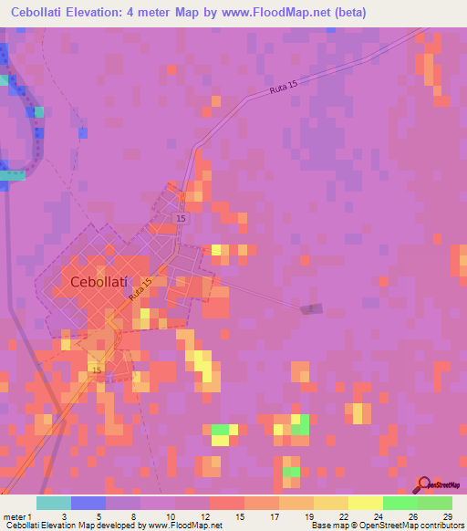 Cebollati,Uruguay Elevation Map