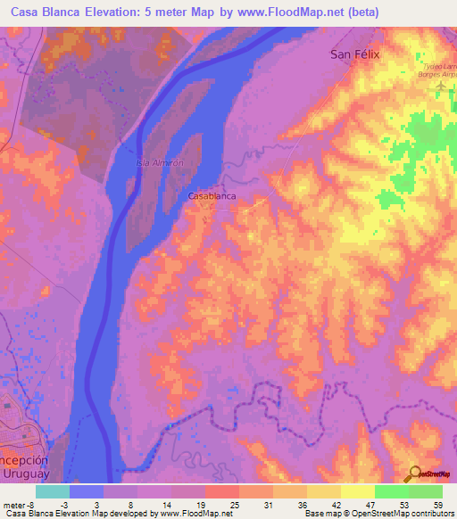 Casa Blanca,Uruguay Elevation Map