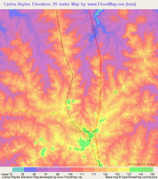 Carlos Reyles,Uruguay Elevation Map