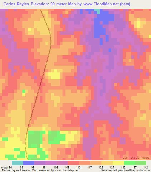 Carlos Reyles,Uruguay Elevation Map