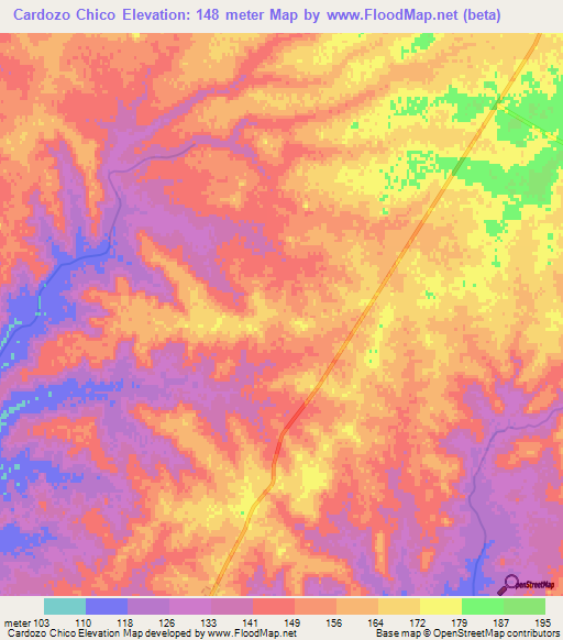 Cardozo Chico,Uruguay Elevation Map