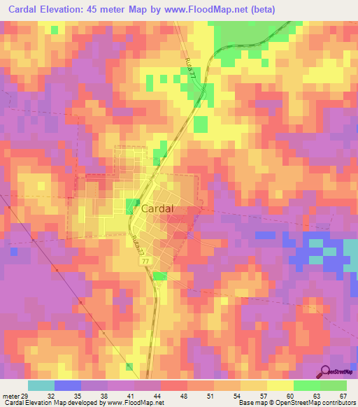 Cardal,Uruguay Elevation Map