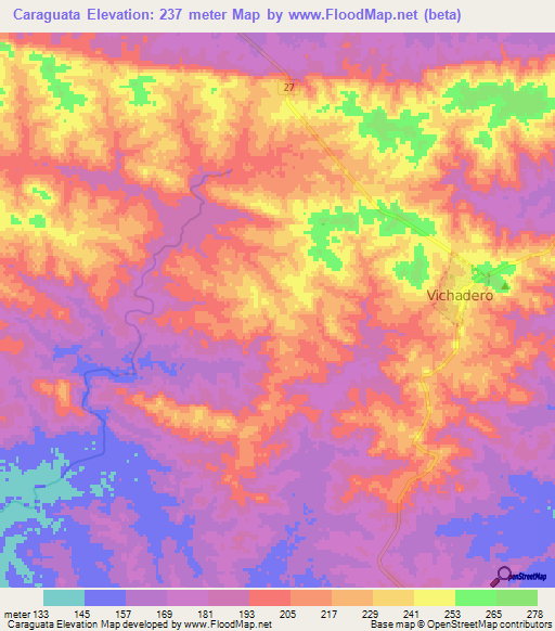 Caraguata,Uruguay Elevation Map