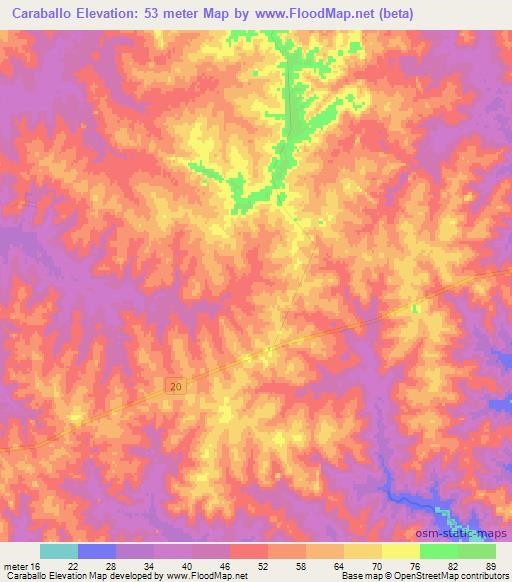 Caraballo,Uruguay Elevation Map