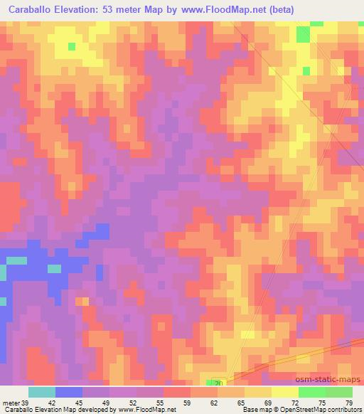Caraballo,Uruguay Elevation Map