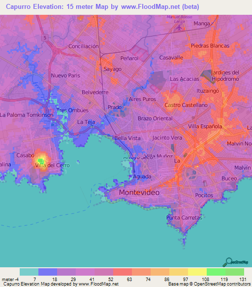 Capurro,Uruguay Elevation Map