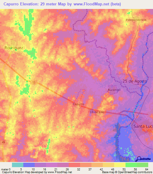 Capurro,Uruguay Elevation Map