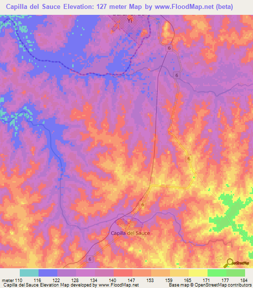 Capilla del Sauce,Uruguay Elevation Map