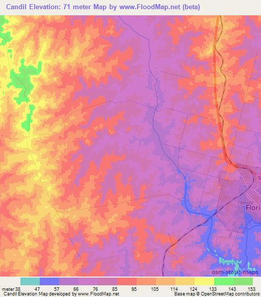 Candil,Uruguay Elevation Map