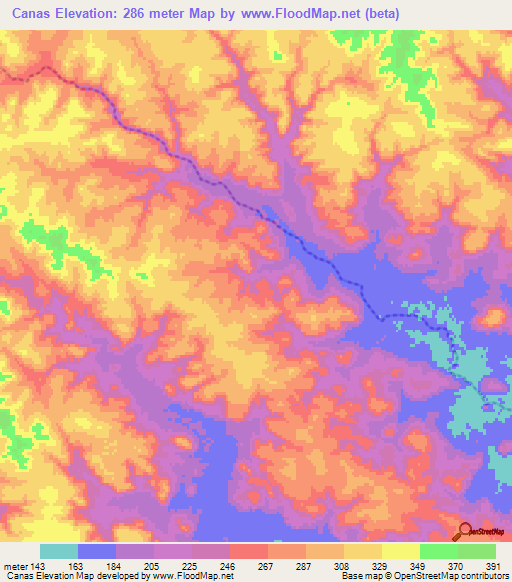 Canas,Uruguay Elevation Map