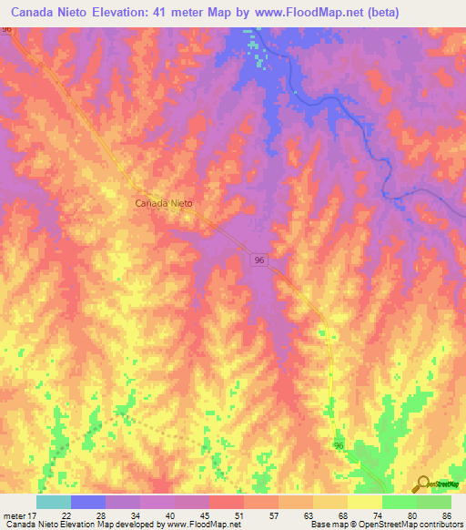 Canada Nieto,Uruguay Elevation Map