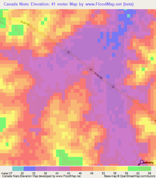 Canada Nieto,Uruguay Elevation Map