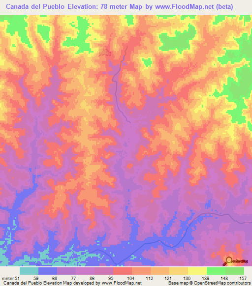 Canada del Pueblo,Uruguay Elevation Map