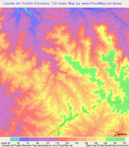 Canada del Pueblo,Uruguay Elevation Map
