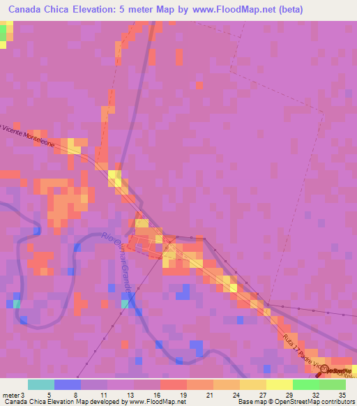 Canada Chica,Uruguay Elevation Map
