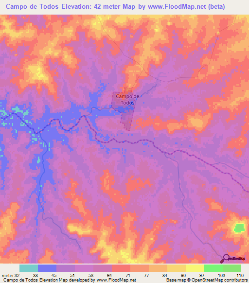 Campo de Todos,Uruguay Elevation Map