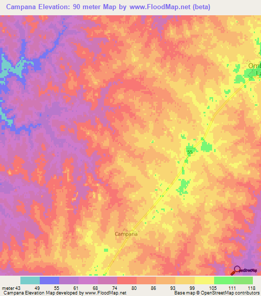 Campana,Uruguay Elevation Map