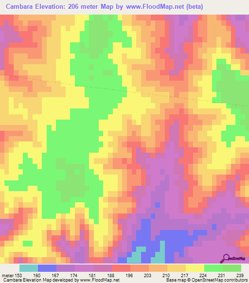Cambara,Uruguay Elevation Map